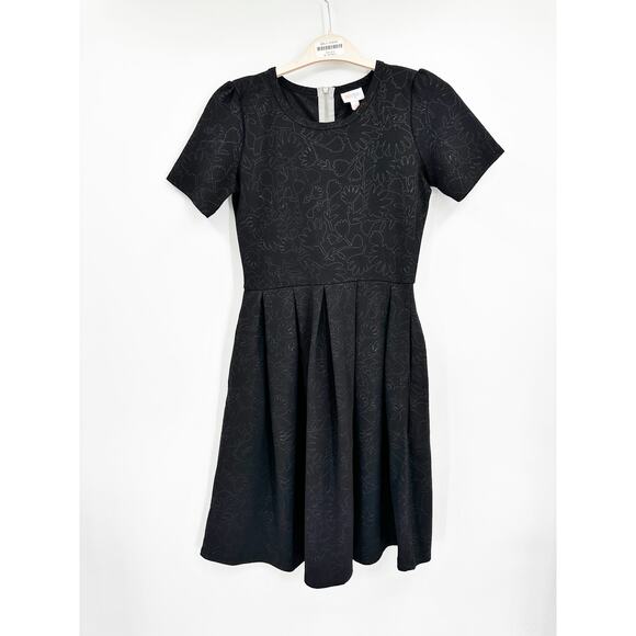 Lularoe Amelia Black Jacquard Short Sleeve Pleated A-Line Knee Length Dress S - Picture 1 of 3